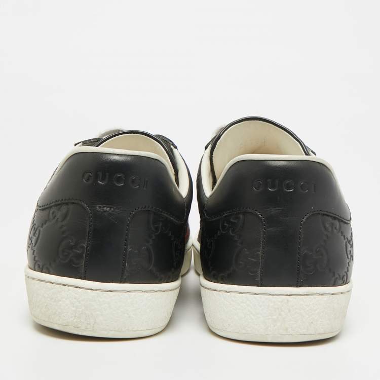 Pre Owned Gucci Ace Web Size 41 Black Guccissima Leather Low Top Sneakers