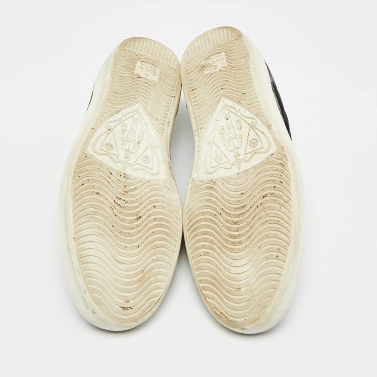 Pre Owned Gucci Ace Web Size 41 Black Guccissima Leather Low Top Sneakers