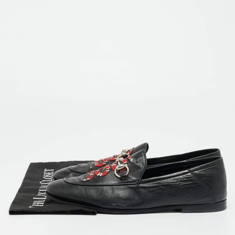 مملوكة مسبقًا Gucci Jordaan Size 42 Black Leather Brixton Horsebit Slip On Loafers