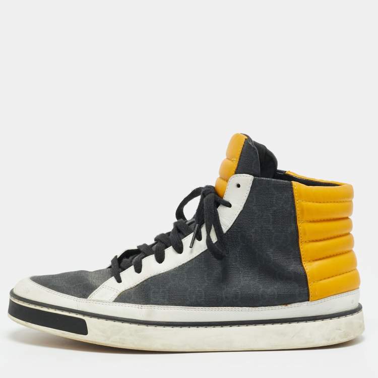 Pre Owned Gucci Size 44 Multicolor Canvas and Leather High Top Sneakers