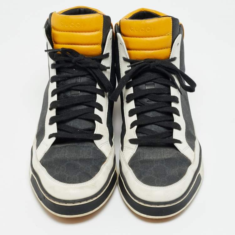 Pre Owned Gucci Size 44 Multicolor Canvas and Leather High Top Sneakers
