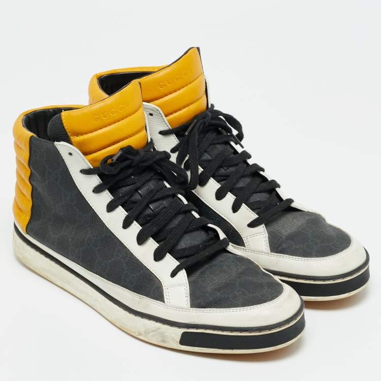 Pre Owned Gucci Size 44 Multicolor Canvas and Leather High Top Sneakers