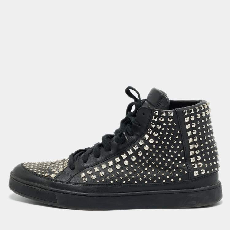 Pre Owned Gucci Studded Size 43.5 Black Leather High Top Sneakers