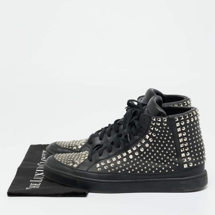 Pre Owned Gucci Studded Size 43.5 Black Leather High Top Sneakers
