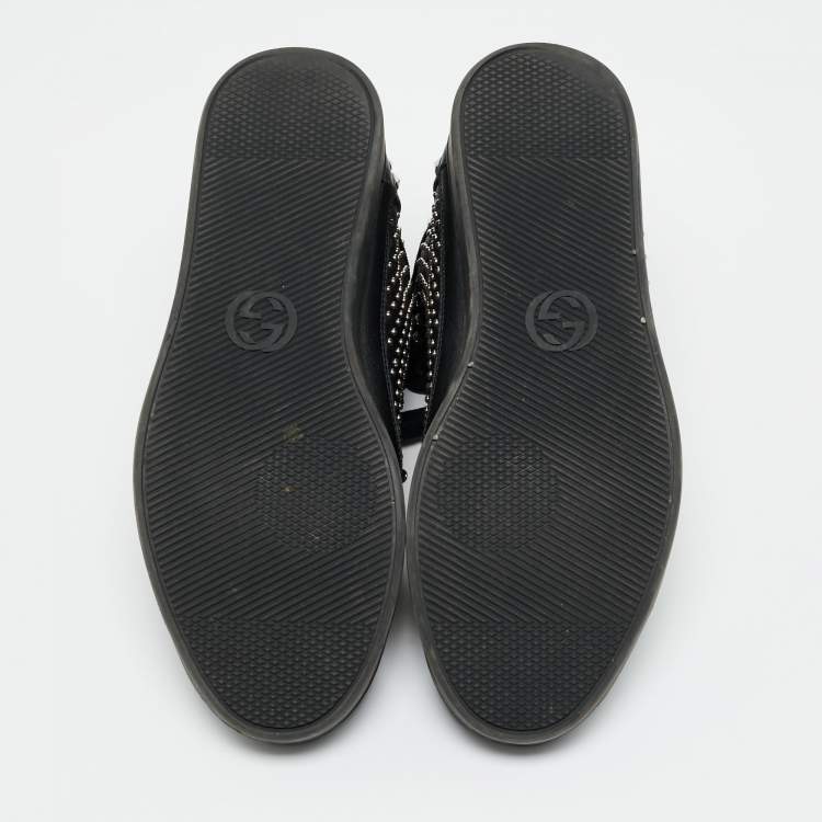 Pre Owned Gucci Studded Size 43.5 Black Leather High Top Sneakers
