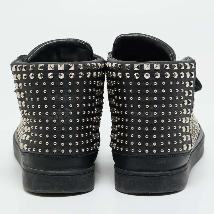 Pre Owned Gucci Studded Size 43.5 Black Leather High Top Sneakers