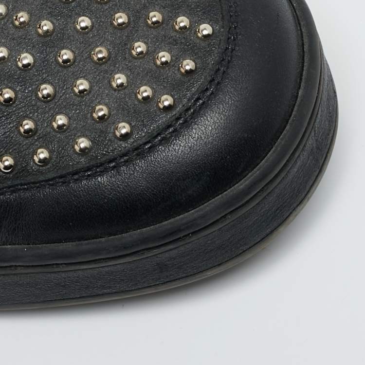 Pre Owned Gucci Studded Size 43.5 Black Leather High Top Sneakers