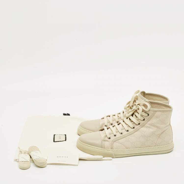 مملوكة مسبقًا Gucci Size 42.5 Beige GG Canvas and Leather High Top Sneakers