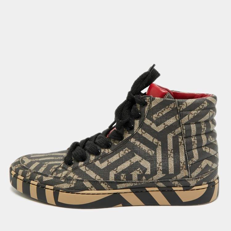 مملوكة مسبقًا Gucci Caleido Size 43.5 Brown Coated Canvas High Top Sneakers