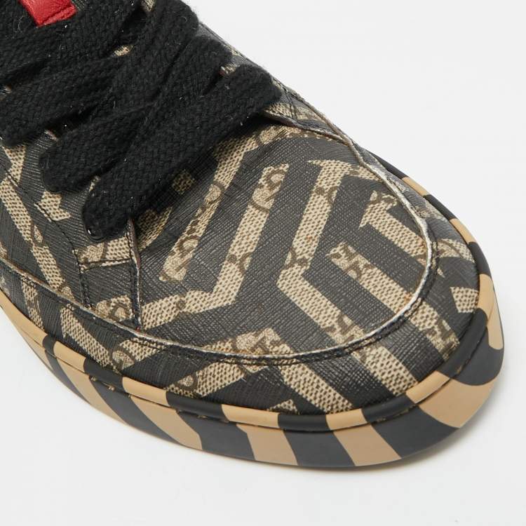مملوكة مسبقًا Gucci Caleido Size 43.5 Brown Coated Canvas High Top Sneakers