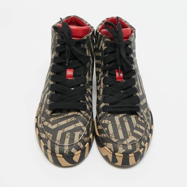 مملوكة مسبقًا Gucci Caleido Size 43.5 Brown Coated Canvas High Top Sneakers