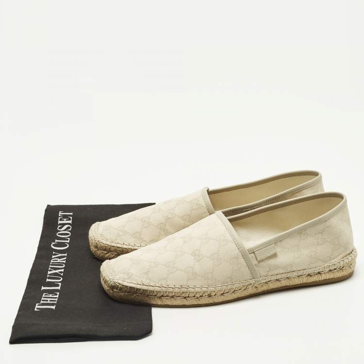 Pre Owned Gucci Size 43.5 Cream GG Canvas Slip On Espadrille