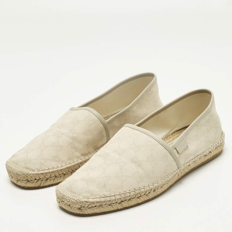 Pre Owned Gucci Size 43.5 Cream GG Canvas Slip On Espadrille