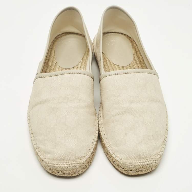 Pre Owned Gucci Size 43.5 Cream GG Canvas Slip On Espadrille