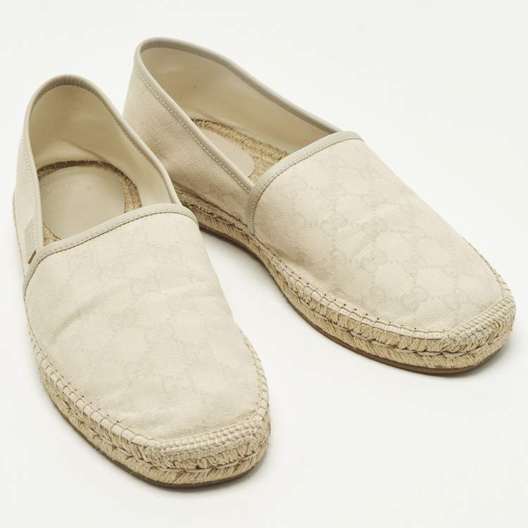 Pre Owned Gucci Size 43.5 Cream GG Canvas Slip On Espadrille
