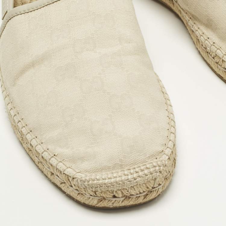 Pre Owned Gucci Size 43.5 Cream GG Canvas Slip On Espadrille