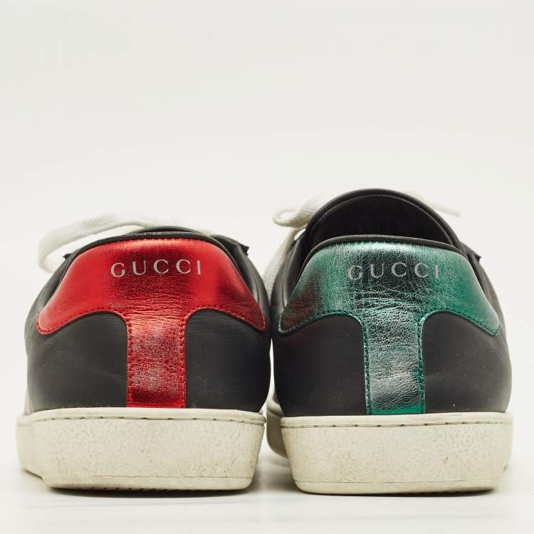 Pre Owned Gucci Ace Size 42.5 Black Leather Kingsnake Print Low Top Sneakers