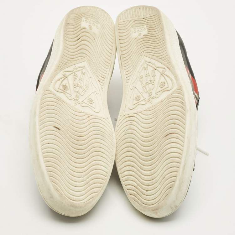 Pre Owned Gucci Ace Size 42.5 Black Leather Kingsnake Print Low Top Sneakers