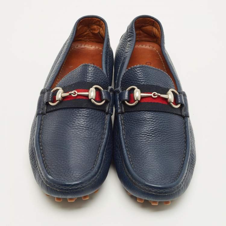 مملوكة مسبقًا Gucci Horsebit Size 41.5 Navy Blue Leather Driver Loafers