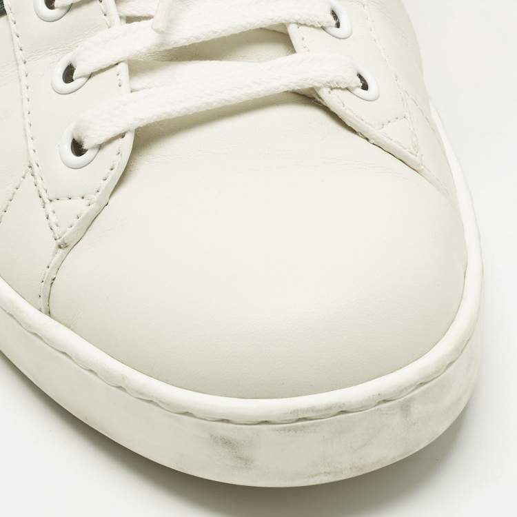 Pre Owned Gucci Ace Size 42.5 White Leather Web Snake Embroidered Lace Up Sneakers