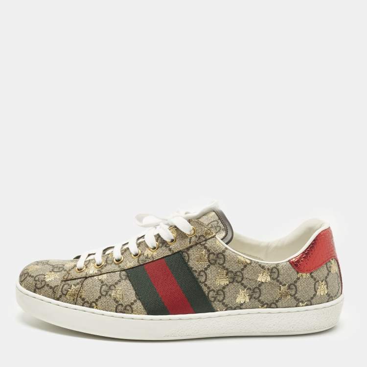 مملوكة مسبقًا Gucci Ace Size 43 Brown Coated Canvas Lace Up Sneakers