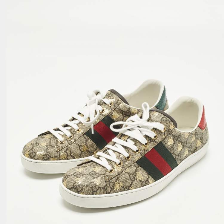 مملوكة مسبقًا Gucci Ace Size 43 Brown Coated Canvas Lace Up Sneakers
