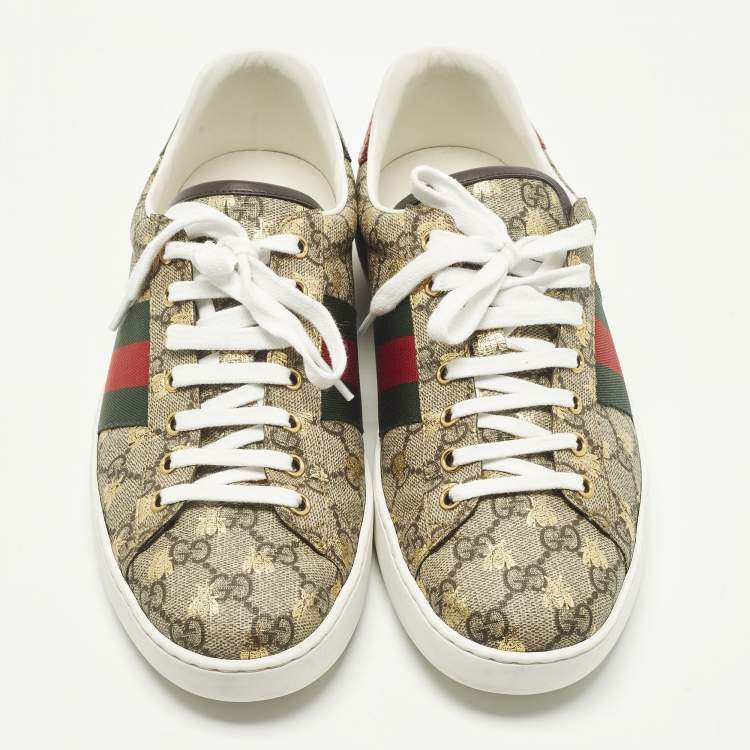مملوكة مسبقًا Gucci Ace Size 43 Brown Coated Canvas Lace Up Sneakers