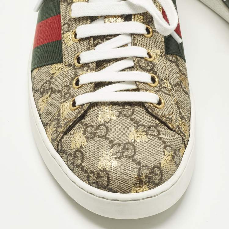 مملوكة مسبقًا Gucci Ace Size 43 Brown Coated Canvas Lace Up Sneakers