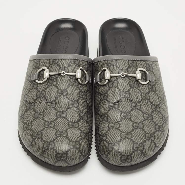 Pre Owned Gucci Horsebit Size 42 Grey GG Supreme Canvas Horsebit Flat Mules