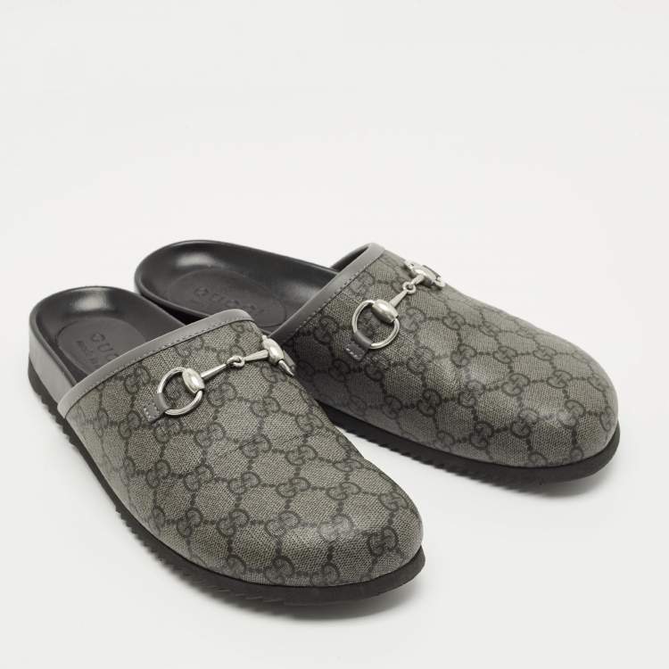 Pre Owned Gucci Horsebit Size 42 Grey GG Supreme Canvas Horsebit Flat Mules