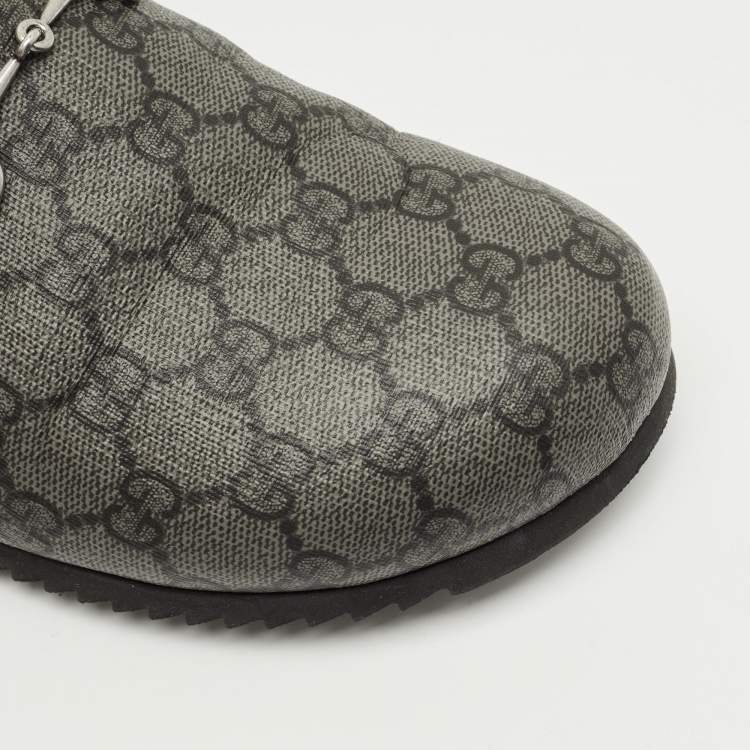 Pre Owned Gucci Horsebit Size 42 Grey GG Supreme Canvas Horsebit Flat Mules