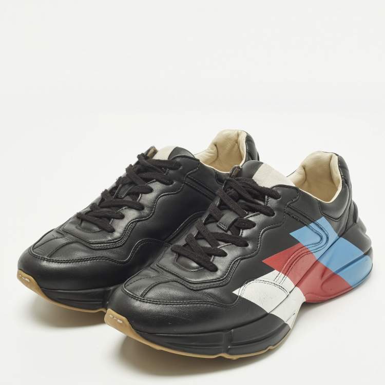 Pre Owned Gucci Rhyton Size 41 Black Leather Low Top Sneakers