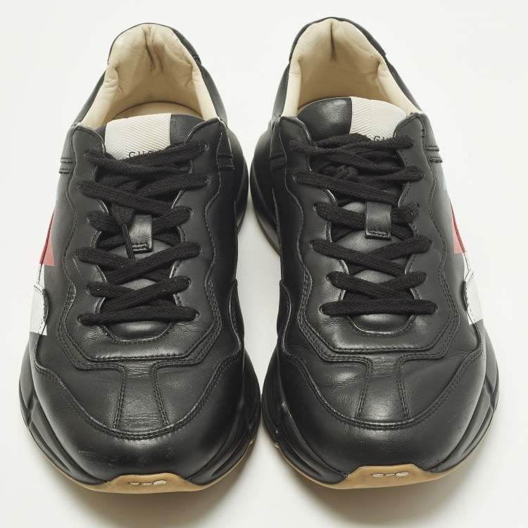 Pre Owned Gucci Rhyton Size 41 Black Leather Low Top Sneakers