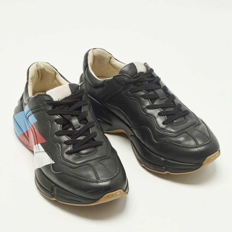 Pre Owned Gucci Rhyton Size 41 Black Leather Low Top Sneakers