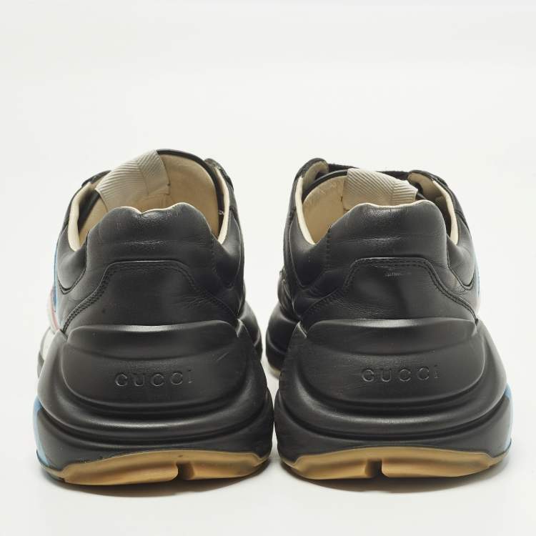 Pre Owned Gucci Rhyton Size 41 Black Leather Low Top Sneakers
