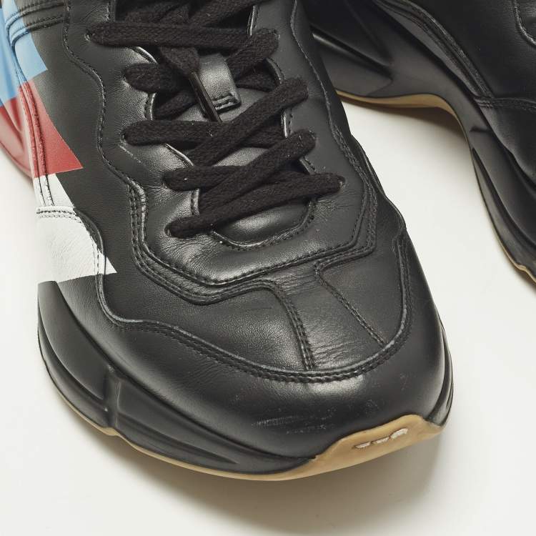 Pre Owned Gucci Rhyton Size 41 Black Leather Low Top Sneakers