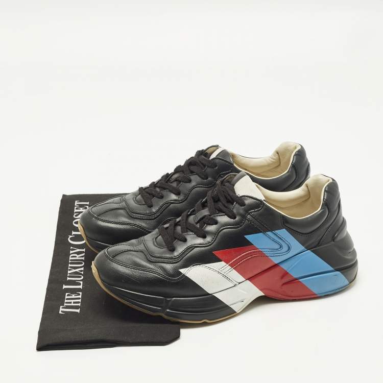 Pre Owned Gucci Rhyton Size 41 Black Leather Low Top Sneakers