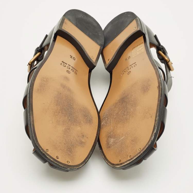 Pre Owned Gucci Horsebit Size 40.5 Black Leather Flat Sandals