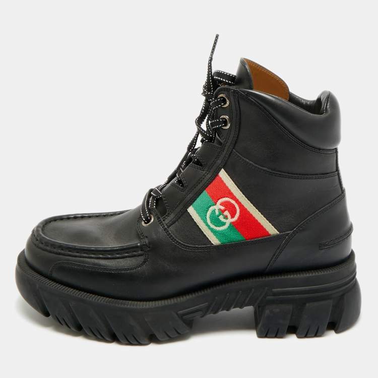 Pre Owned Gucci Interlocking G Size 42 Black Leather Ankle Boots