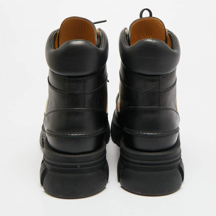 Pre Owned Gucci Interlocking G Size 42 Black Leather Ankle Boots