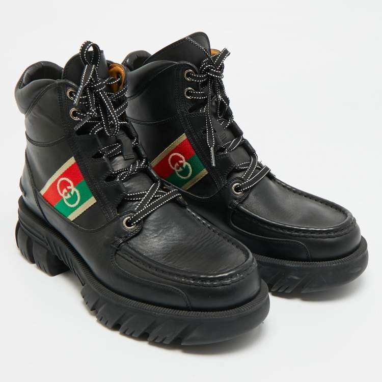 Pre Owned Gucci Interlocking G Size 42 Black Leather Ankle Boots