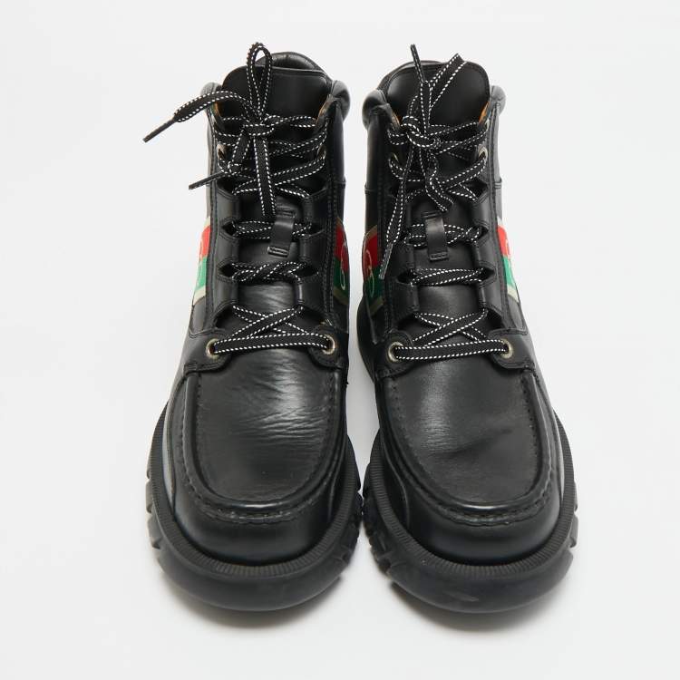 Pre Owned Gucci Interlocking G Size 42 Black Leather Ankle Boots