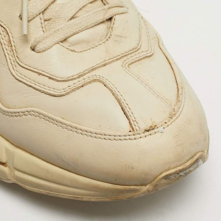 Pre Owned Gucci Rhyton Size 42 Cream Leather Lace Up Sneakers