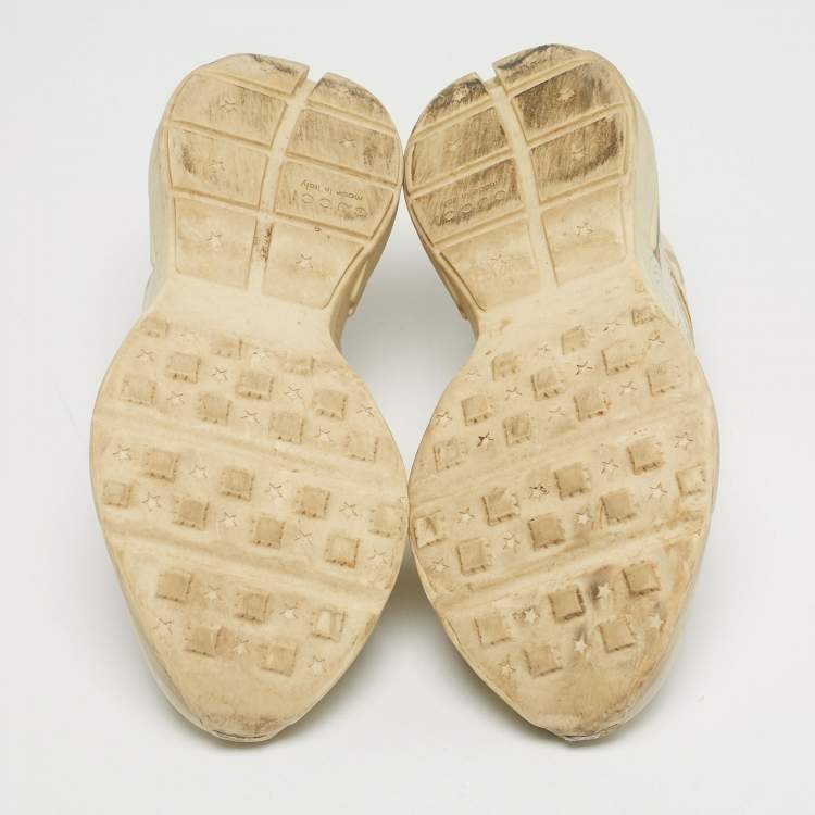 Pre Owned Gucci Rhyton Size 42 Cream Leather Lace Up Sneakers