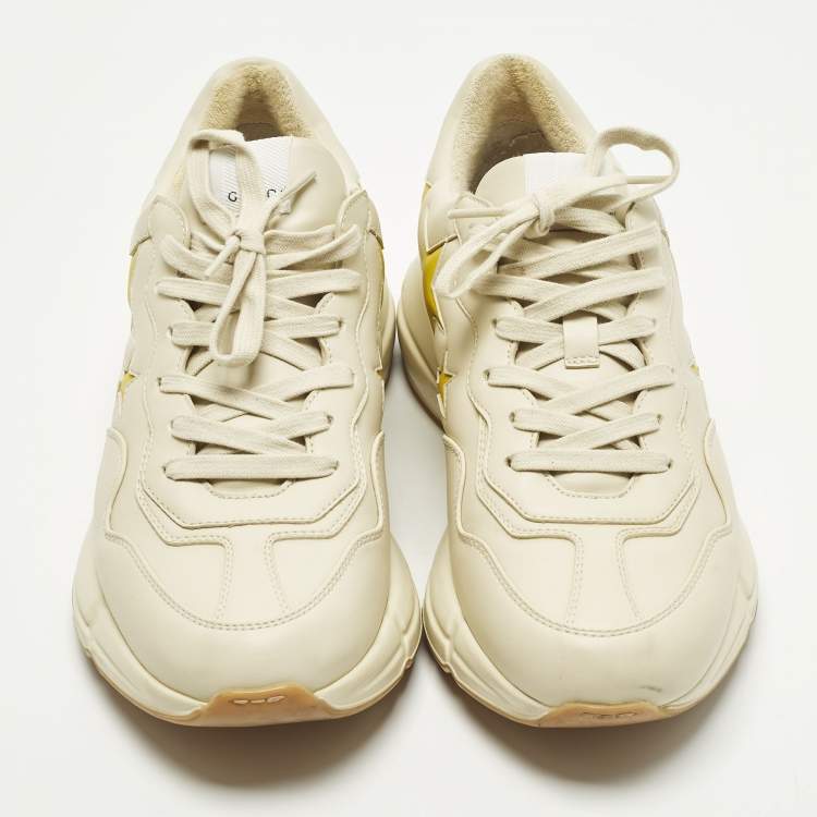 Pre Owned Gucci Rhyton Size 41 Cream Leather Star Lace Up Sneakers