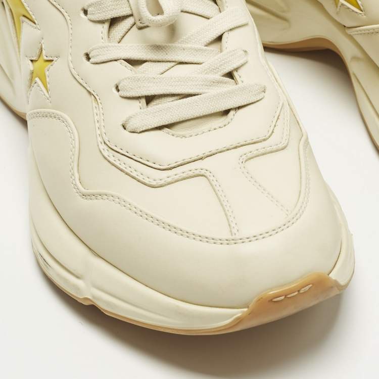 Pre Owned Gucci Rhyton Size 41 Cream Leather Star Lace Up Sneakers