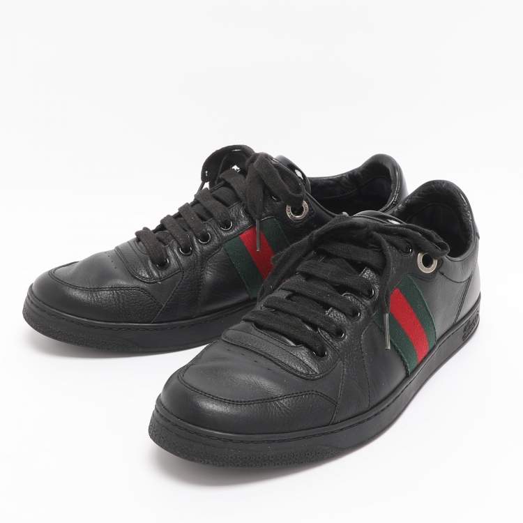 Pre Owned Gucci Ace Web Stripe Size 41.5 Black Leather Low Top Sneakers