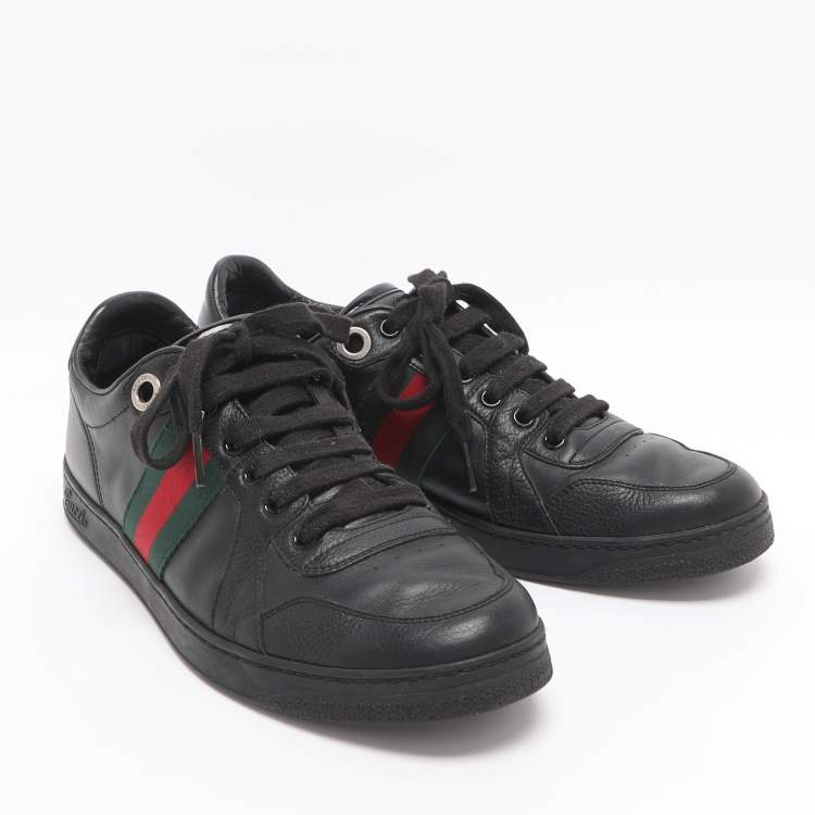 Pre Owned Gucci Ace Web Stripe Size 41.5 Black Leather Low Top Sneakers