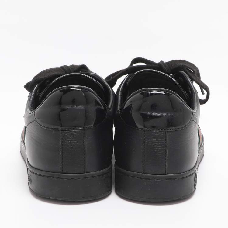 Pre Owned Gucci Ace Web Stripe Size 41.5 Black Leather Low Top Sneakers