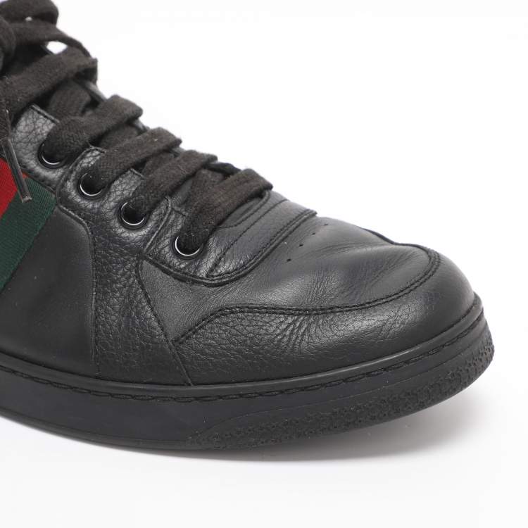 Pre Owned Gucci Ace Web Stripe Size 41.5 Black Leather Low Top Sneakers